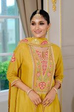Thumbnail for Evanik Luxury Wedding Yellow Embroidered Kurta Palazzo Set - Distacart
