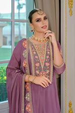 Thumbnail for Evanik Luxury Wedding Lavender Embroidered Kurta Palazzo Set - Distacart