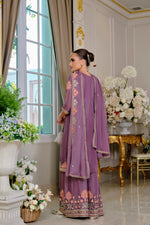 Thumbnail for Evanik Luxury Wedding Lavender Embroidered Kurta Palazzo Set - Distacart