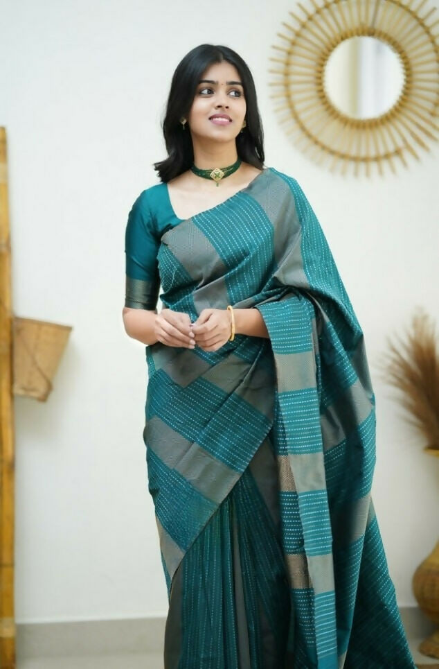 Partywear Designer Morpich Banarasi Silk Fancy Saree - Starwalk - Distacart