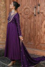 Thumbnail for The52 Wine Women's Gorgeous Vichitra Silk Fabric Embroidered Work Flared Anarkali Pant and Dupatta Set