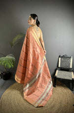 Thumbnail for Joban Fashion Peach Woven Pattern Raw Silk Kanjivaram Silk Saree - Distacart
