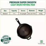Thumbnail for The Indus Valley Super Smooth Cast Iron Frypan, Pre-seasoned, Nonstick, 100% Pure,Toxin-free, Tadka Pan, 25.4cm, 1.7L, 2.4kg