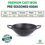 Thumbnail for The Indus Valley CASTrong Cast Iron Kadai, Pre-seasoned, Nonstick, 100% Pure, Toxin-free, Spatula, 25.2cm, 2.2L, 2.37kg