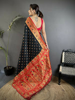 Thumbnail for Joban Fashion Black Intricate Motifs Soft Silk Banarasi Saree - Dista