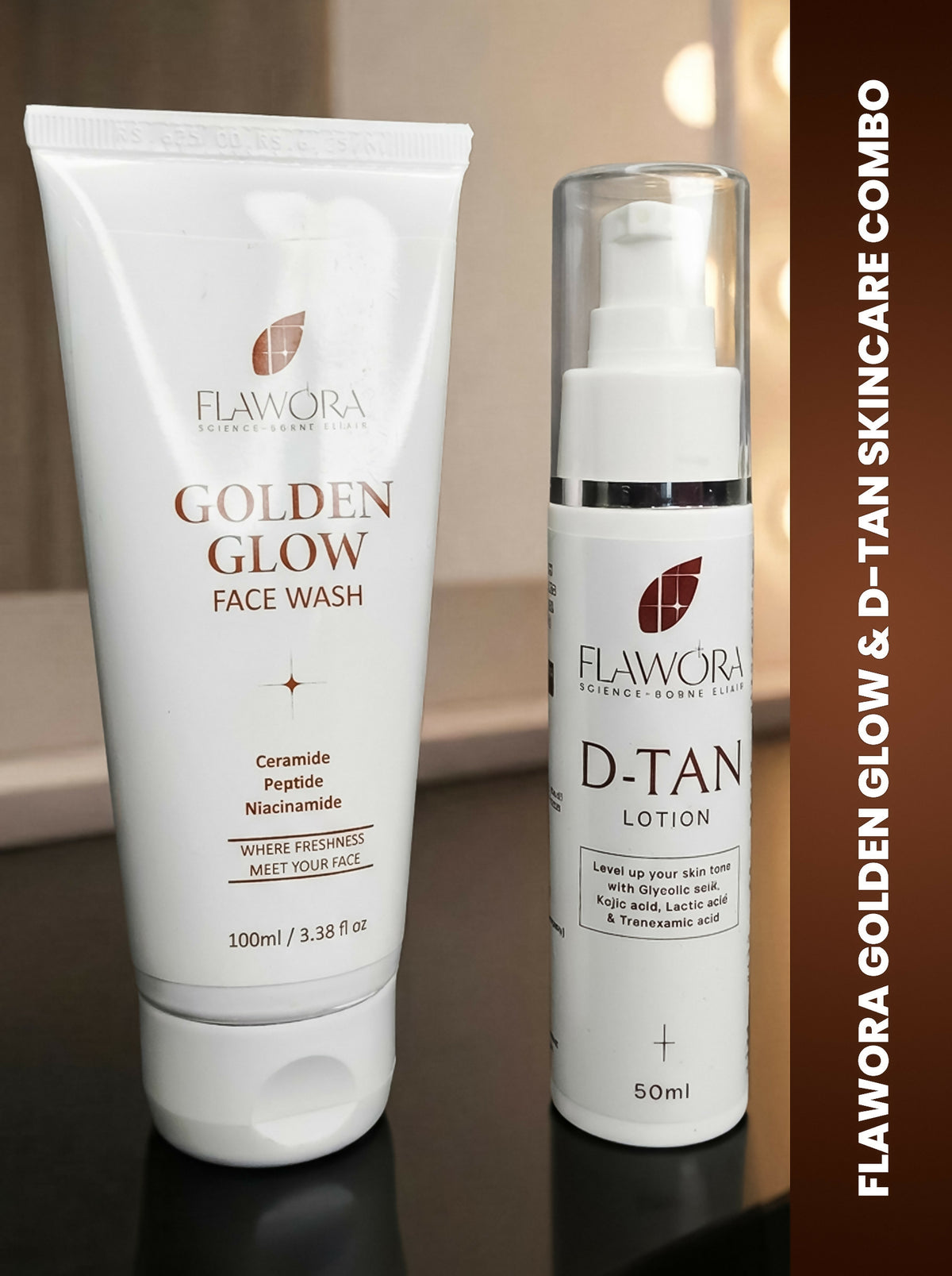 Flawora Set of Golden Glow Face Wash and D-Tan Lotion - Dista