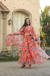 Thumbnail for Preksha Creation Western Style Georgette Women Shrug With Blouse Shrug With Palazzo - Red
