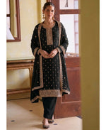 Thumbnail for KC Black Georgette Straight Suit With Heavy Embroidery - Dista