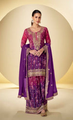 Thumbnail for Anaita Purple Chinon Silk Readymade Suit with Sequence Work - Distacart