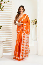 Thumbnail for Vastranavya Orange Digital Printed Linen Ready To Wear Designer Saree with Unstitched Blouse - Distacart