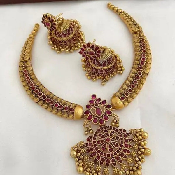 Jewel City Traditional Gold-Plated Kundan Necklace Set with Red Stones Handcrafted Ethnic Bridal Jewelry- Festival & Wedding Wear - Distacart