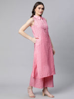 Thumbnail for Ahalyaa Women Light Pink Colour Pure Cotton Printed Kurta Palazzo Set - Distacart