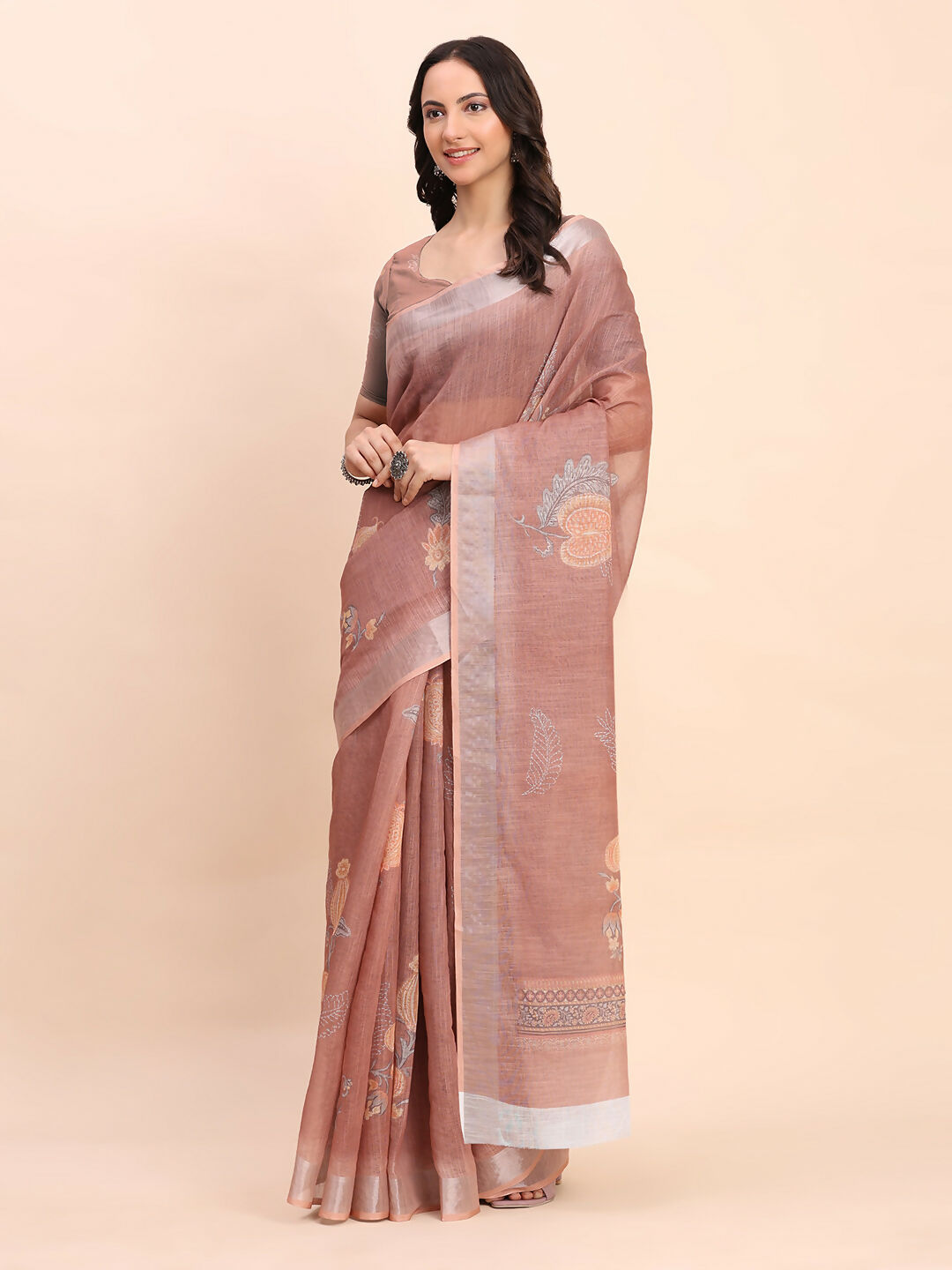 Astita Linen Cotton Brown Saree