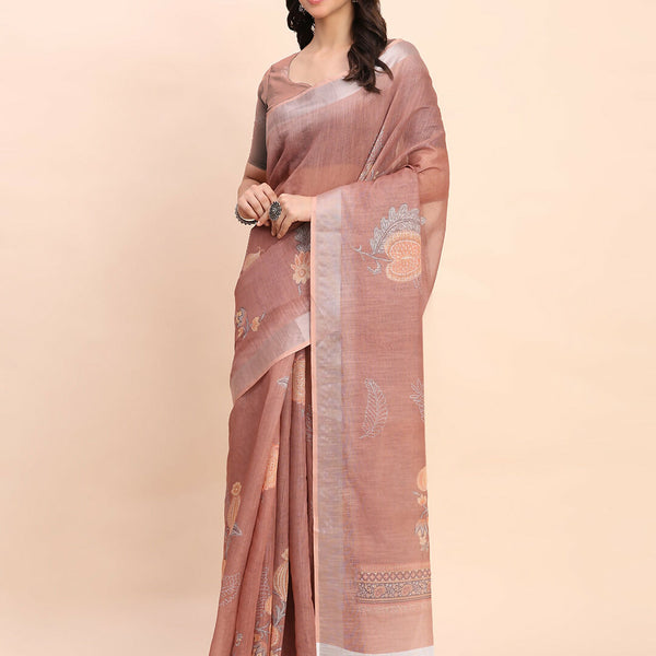 Astita Linen Cotton Brown Saree