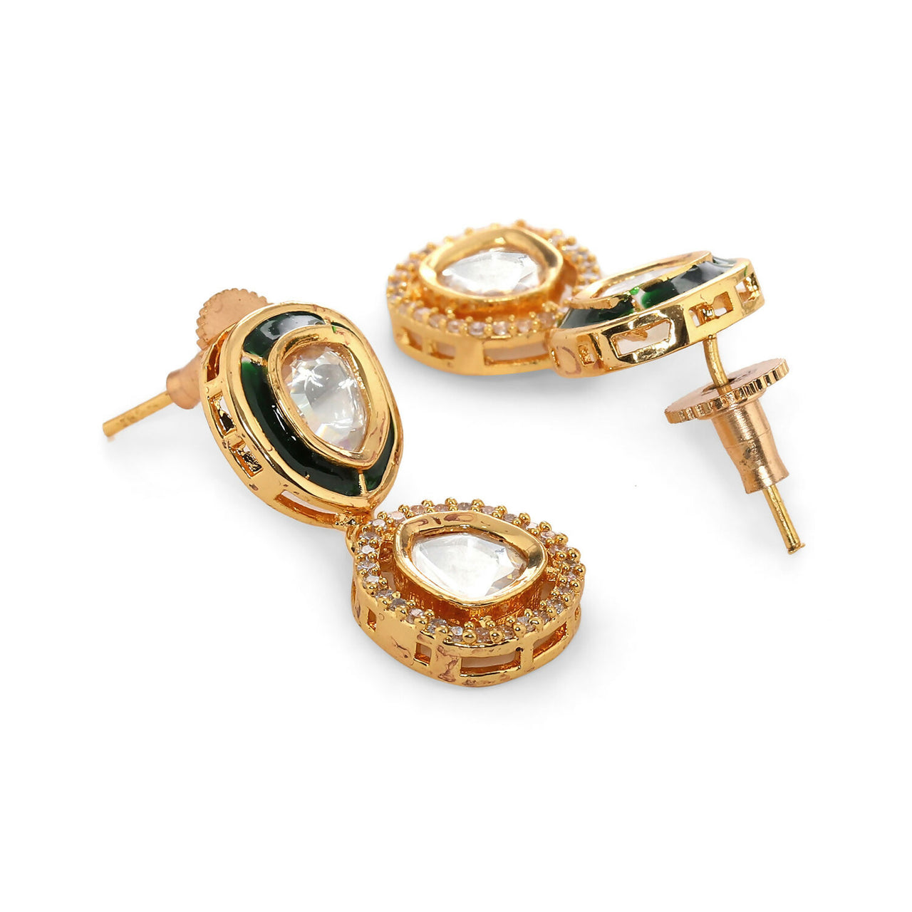 Duet Gold and Meenakari Earrings (Gold) - Ruby Raang - Distacart