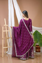 Thumbnail for Lehenga Mart Designer Sharara Suit With Kurta, Sharara, Dupatta For Women-Wine - Distacart