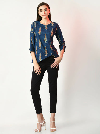 Myshka Women's Blue Printed Top - Distacart
