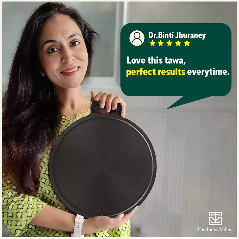 The Indus Valley Super Smooth Cast Iron Tawa,Pre-seasoned, Nonstick, 100% Pure, Toxin-free, Induction, 28/30.5cm, 2.8/2.9kg - Distacart