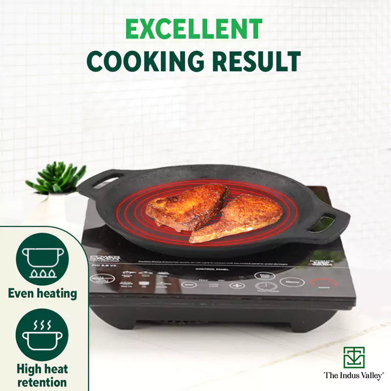 The Indus Valley CASTrong Cast Iron Fish Fry Pan, Pre-seasoned, Nonstick, 100% Pure, Toxin-free, Induction, 22.4/25cm, 1.5kg/2kg - Distacart
