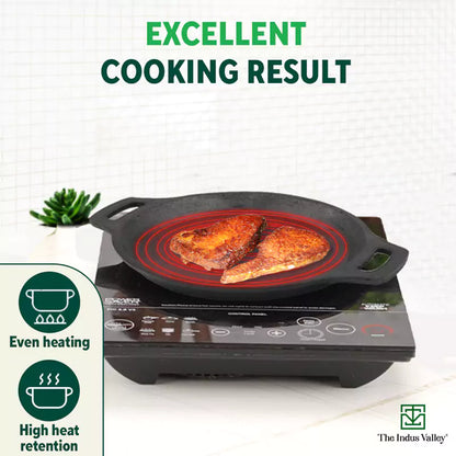 The Indus Valley CASTrong Cast Iron Fish Fry Pan, Pre-seasoned, Nonstick, 100% Pure, Toxin-free, Induction, 22.4/25cm, 1.5kg/2kg - Distacart