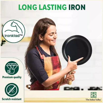 The Indus Valley 100% Pure Iron Cookware Set: Tawa+ Fry Pan+ Wok, Toxin-free Sheet Iron, Pre-seasoned, Induction & Gas, Kitchen Set for Home, Kadai - Distacart