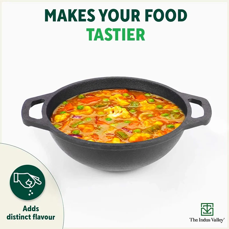 The Indus Valley CASTrong Cast Iron Cookware Set: Tawa+ Kadai (Wok model), Kitchen Set for Home, Pre-seasoned, 100% Pure, Toxin-free, Tadka Pan - Distacart