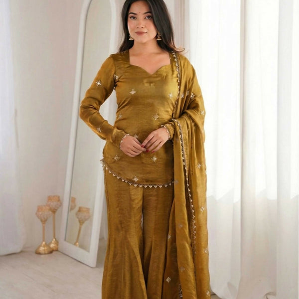 Teeya Creation New Womens Trendy Embroidery Sequence Work Kurta Set - Dista