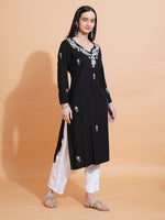 Thumbnail for Pahnaz Luxury Rayon Chikankari Long Kurti-Black - Dista