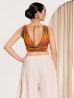 Thumbnail for Joban Fashion Mustard Ikat Silk Padded Blouse With V Neck Sleeveless