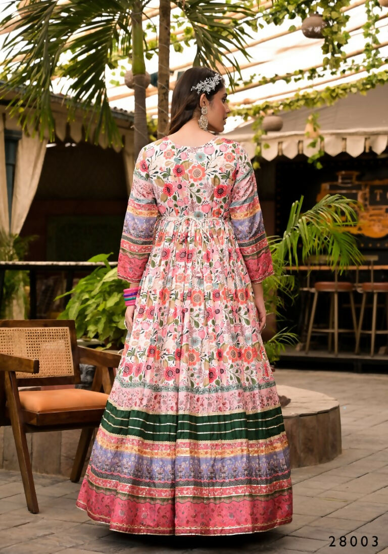 Wedding Designer Multi Soft Dola Silk Anarkali suit with Dupatta - Sanj - Distacart
