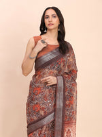 Thumbnail for Astita Linen Cotton Brown Saree