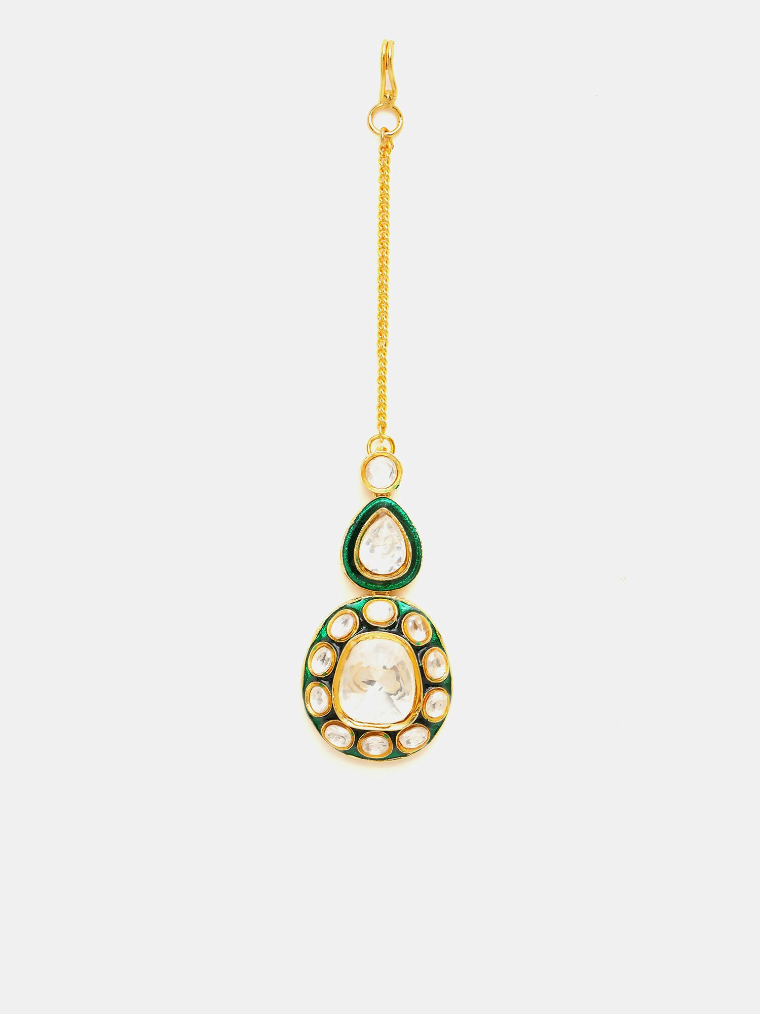 Ruby Raang Gold Polished White Kundan Maang Tikka