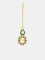 Thumbnail for Ruby Raang Gold Polished White Kundan Maang Tikka