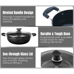 Thumbnail for Vinod Black Pearl Hard Anodised Non Stick Deep Kadhai with Glass Lid - Dista