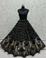 Thumbnail for Jyoti Fashion Women's Black Bridal Net Fancy Foil & Sequins with Multi Thread Embroidered Wedding Lehenga Choli - Distacart