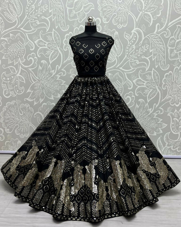 Jyoti Fashion Women's Black Bridal Net Fancy Foil & Sequins with Multi Thread Embroidered Wedding Lehenga Choli - Distacart