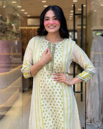 Thumbnail for The52 Multi Women's Gorgeous Linen Silk Fabric Embroidered Work Straight Kurta Pant and Dupatta Set - Distacart