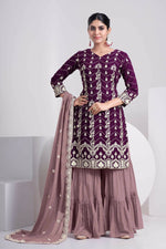 Thumbnail for Aastha Fashion Women's Purple Faux Georgette Thread & Sequins Embroidery Party Wear Sharara Sets - Distacart