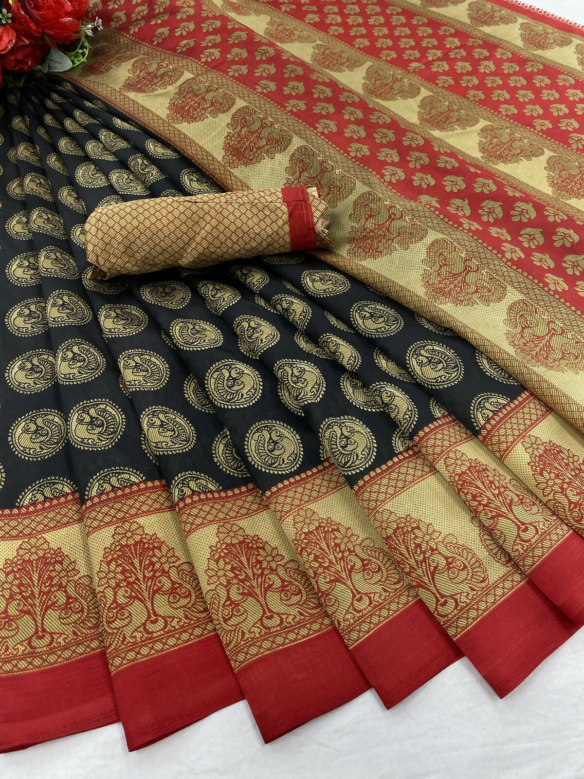 Vamika black Printed Art Silk Saree - Distacart