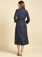 Thumbnail for Anubhutee Women's Cotton A-Line Midi Casual Navy Blue Dress - Distacart