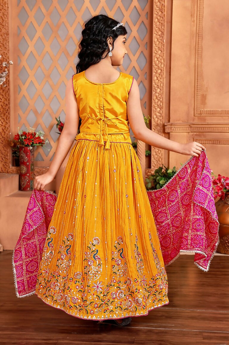 Kids Functional Designer Mustard Chinon Fab Lehenga choli - Aaradhna - Distacart