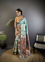 Thumbnail for Joban Fashion Turquoise Blue Paithani Soft Silk Meenakari Saree