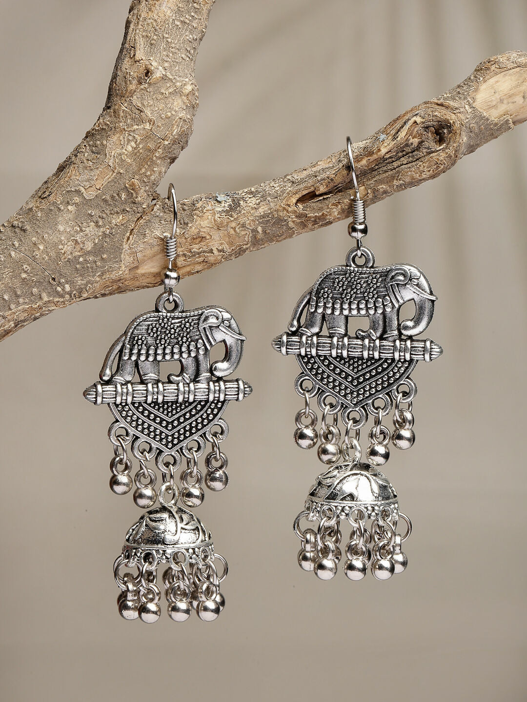 NVR Women's Silver-Toned Elephant Design German Silver Oxidised Dome Shaped Jhumka Earrings - Distacart
