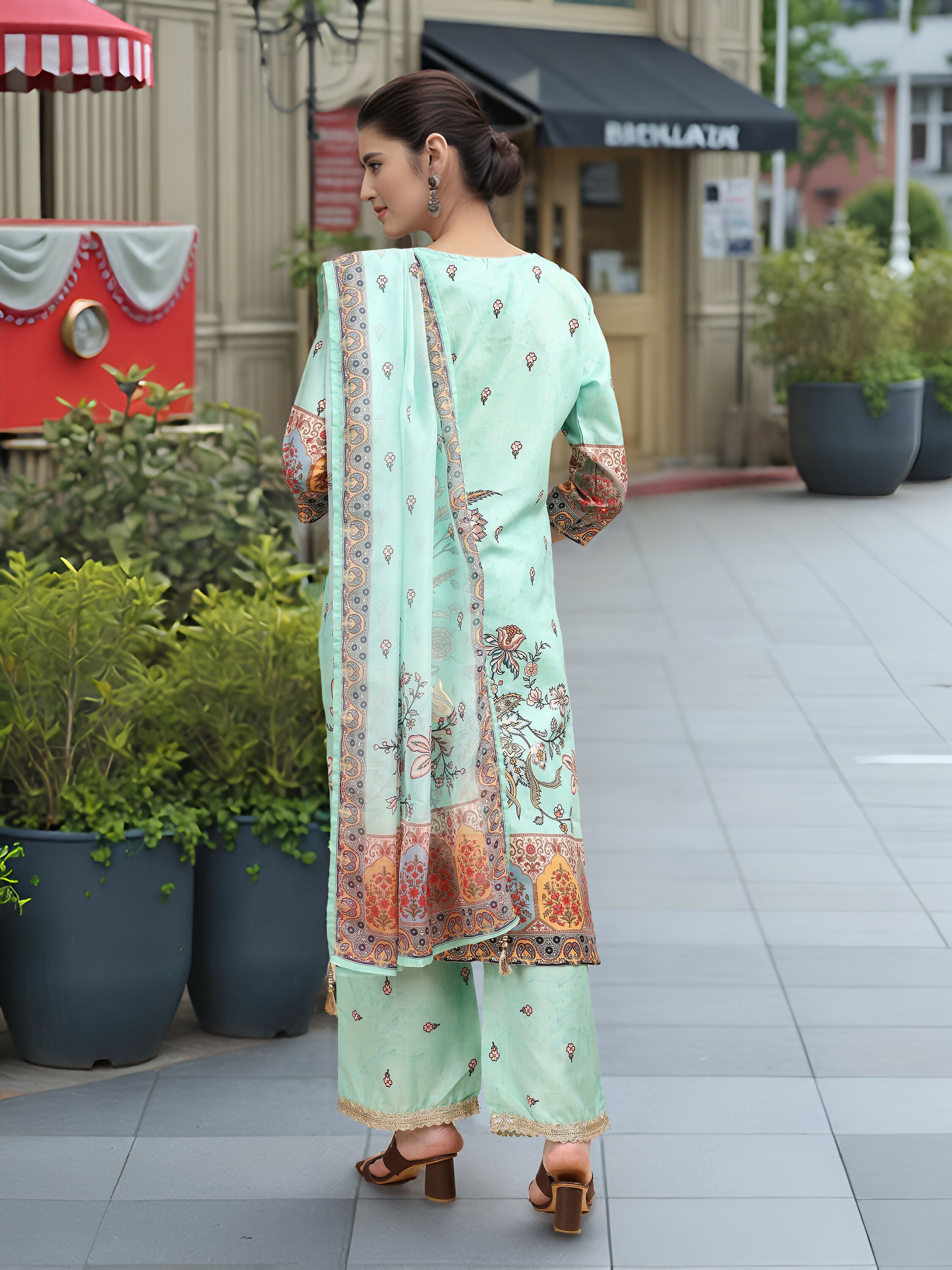 Joban Fashion Sky Blue Positive Digital Print With Position Foil Kurta Set