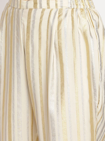 Ahalyaa Women Off White Layered Kurta With Trousers