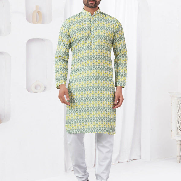 Joban Fashion Men's Rayon Cotton YELLOW Printed Kurta Pyjama set - Distacart