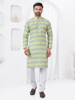 Thumbnail for Joban Fashion Men's Rayon Cotton YELLOW Printed Kurta Pyjama set - Distacart