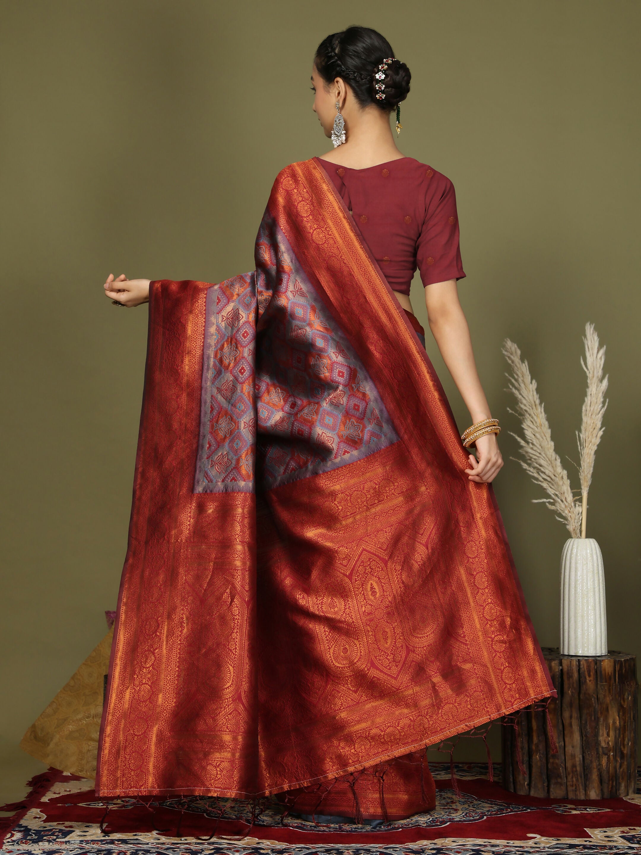 Astita Lichi Silk Grey Saree