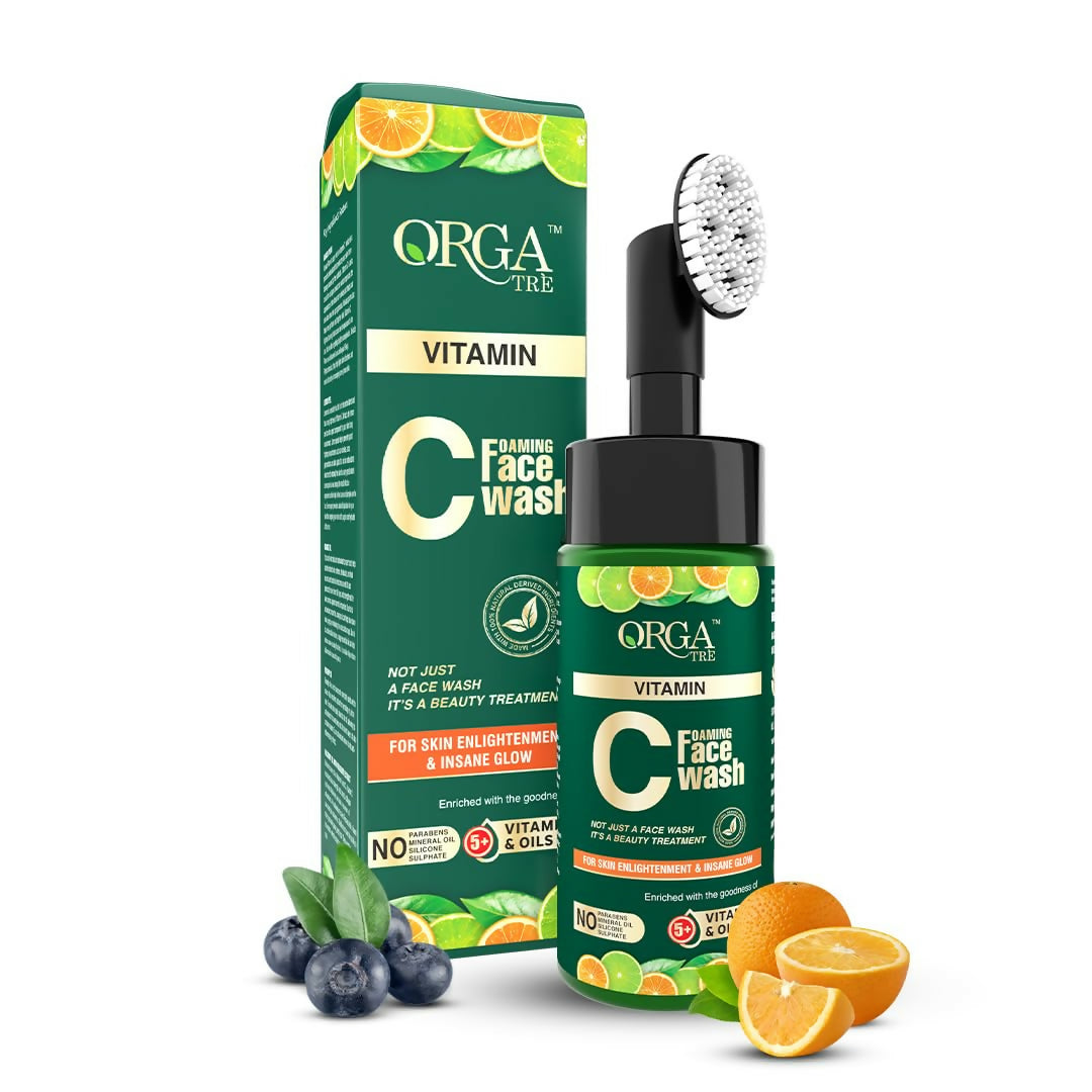Orgatre Vitamin C Foaming Face Wash with Built-in Silicon Brush, Niacinamide Foaming cleanser for Acne prone Skin - Distacart