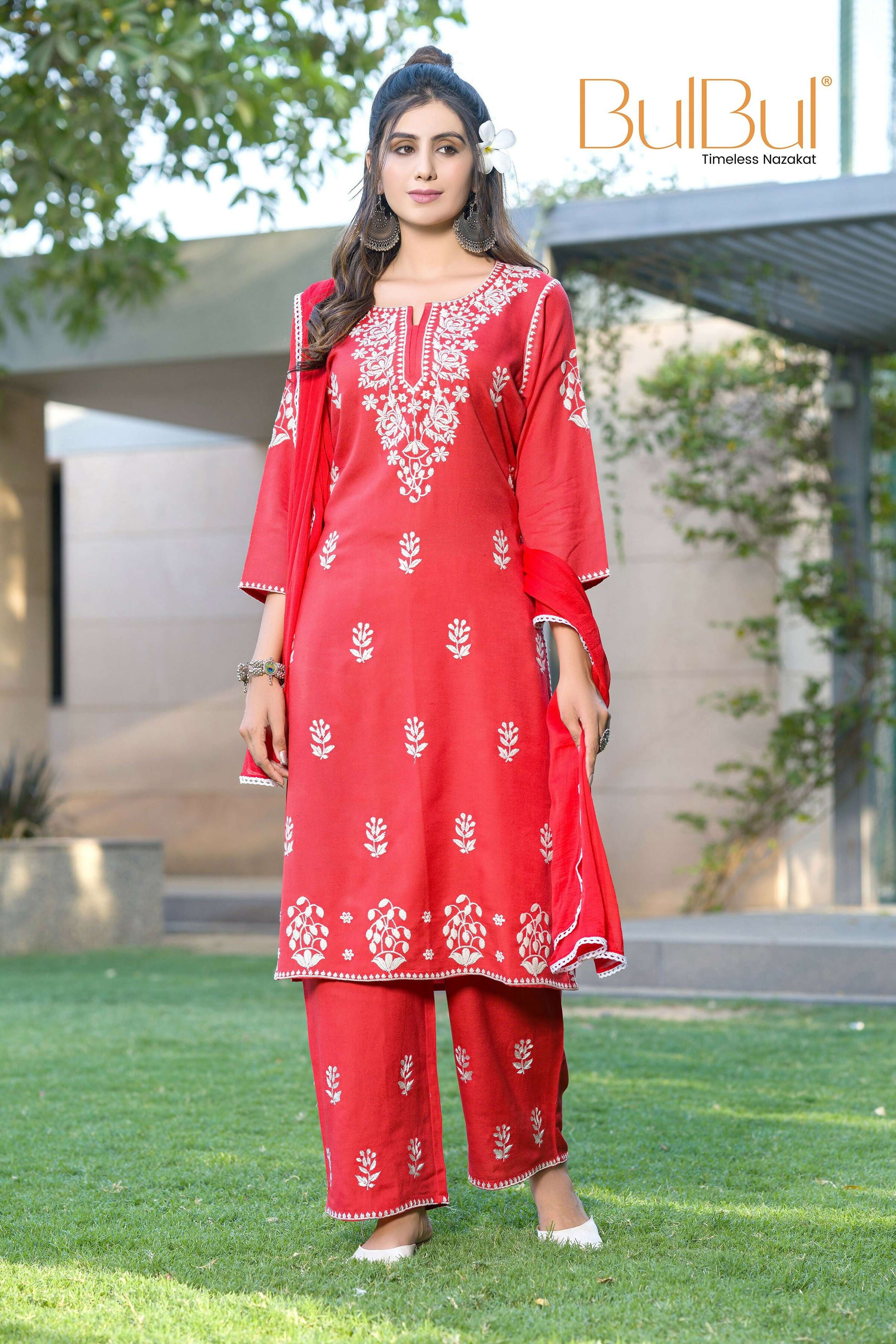 BulBul Akshyani Rust Rayon Kurta Set with Dupatta